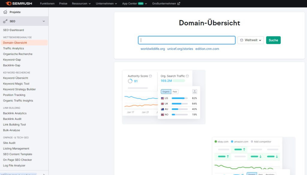 Semrush Domain-Übersicht