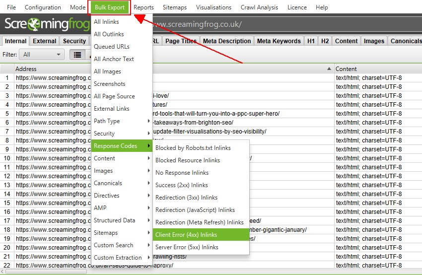 Screaming Frog Software Export
