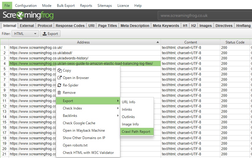 Screaming Frog Software Crawling